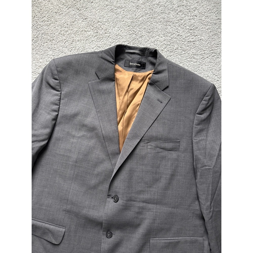 Benvenuto Mens Gray Pure Wool Two Button Suit‎ Jacket Blazer Size 44 Long